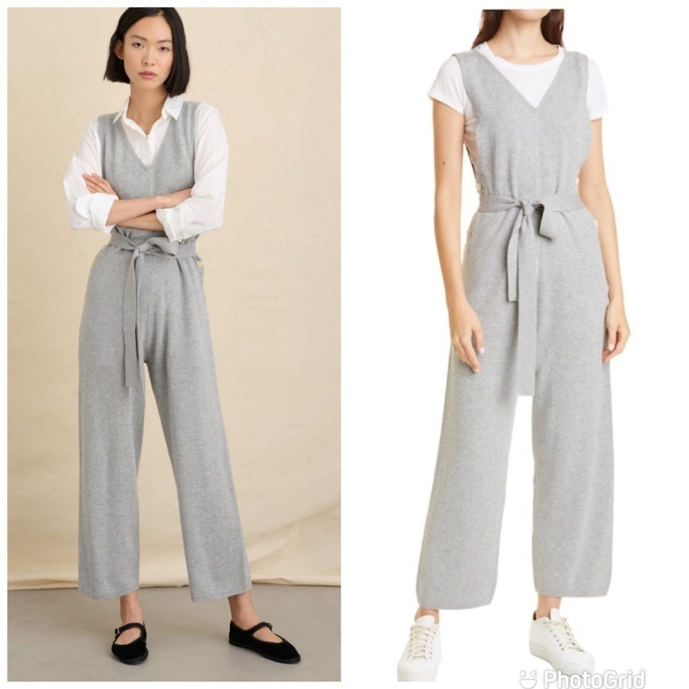 NWT Alex Mill Ollie Cotton & Wool Knit Heathered Grey Overalls Jumpsuit Cozy